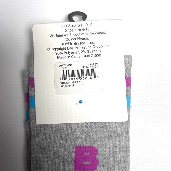 Keep Your Socks On Womens Gray/Pink Graphic One Pair Crew Style Socks - Picture 5 of 6